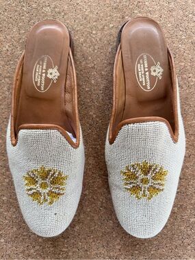 Stubbs & Wootton Needlepoint Mule Slides 8.5 Palm Beach